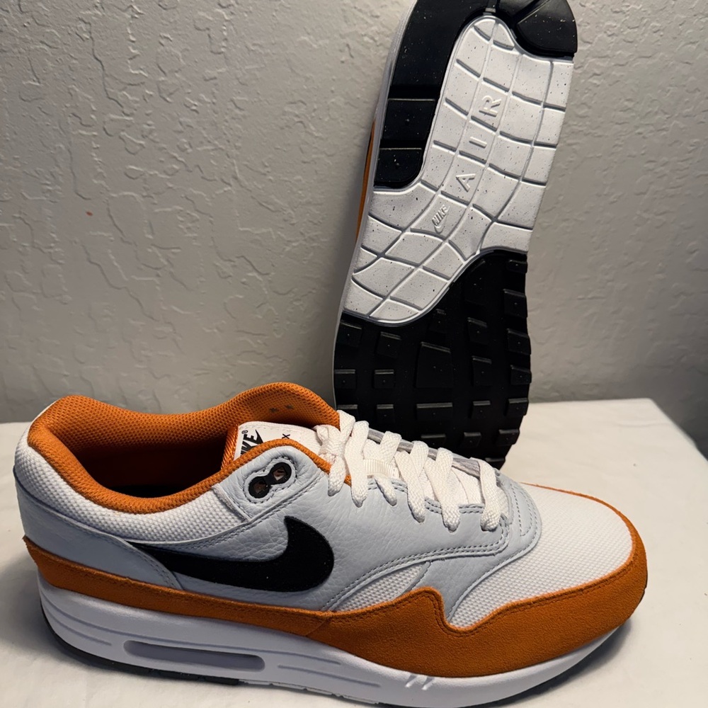 Nike White and Orange Air Max 1 Sneakers “Monarch”